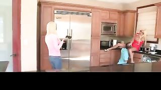 Sizzling step mummy with platinum-blond hair porks her daughter-in-law's bf before sharing his young spunk-shotgun