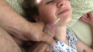 Real Stepsister fondles knob thinking it is in a desire, POP-SHOT on face