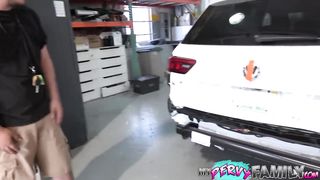 smashing dad and taking his enormous jizm facial cumshot in car garage
