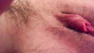 Nice wet cum and small squirt from dildo-very swollen clit!