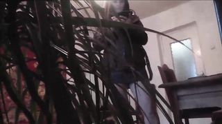 Son caught hot step mom masturbating on spy cam under table when stealling