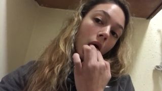 Sexy Blonde Cums while Family is in next Room