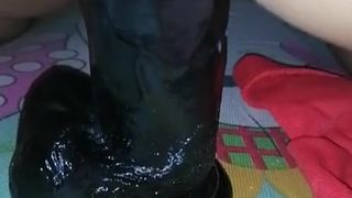 Step-mother Playing Huge Dildo get Caught by Nephew and get Fuck