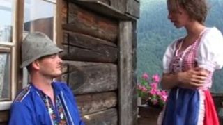 Nice countryside teen is having sex in a mountain house with a wild family pal