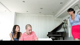 Angry step mother and a small stunner are sharing a ultra-ultra-kinky guy’s slippery chisel, like ultra-kinky