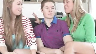 New and not highly experienced ash-light-haired is having a trio way with her buddy and her step- mom