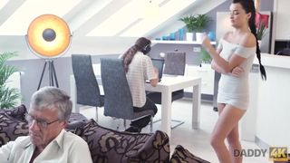 DADDY4K. Taboo lovemaking of aged dude and sweet dark-hued-haired ends with jism in jaws